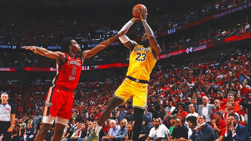 LEBRON JAMES Trending Image: Lakers upset Pelicans for No. 7 seed, will play Nuggets in first round of NBA Playoffs